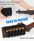 8 Round Tactical Shotgun Shell Holder for Buttstock 12 Gauge 20 Gauge Ammo Carrier installed on shotgun stock.