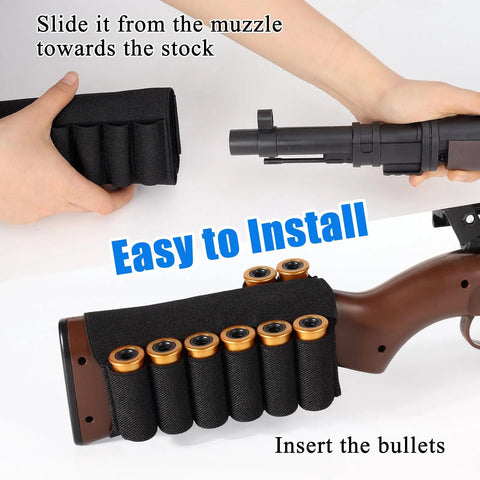 8 Round Tactical Shotgun Shell Holder for Buttstock 12 Gauge 20 Gauge Ammo Carrier installed on shotgun stock.