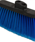 Dual Angle Light Industrial Broom Head With Four Inch Blue Synthetic Bristles To Kick Serious Dust And Reach Tricky Corners Smoothly For Quick Cleanup On Busy Commercial Floors Today.