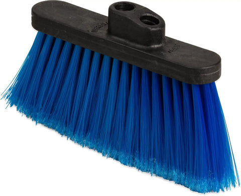 Dual Angle Light Industrial Broom Head With Four Inch Blue Synthetic Bristles To Kick Serious Dust And Reach Tricky Corners Smoothly For Quick Cleanup On Busy Commercial Floors Today.