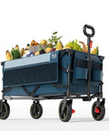 Heavy Duty Collapsible Wagon Cart With Brakes 200L Large Capacity Folding Utility Wagon filled with groceries outdoors