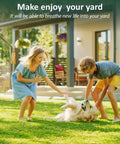 Two kids playing with a dog on a grassy lawn, illustrating the joy of yard life with healthy grass.