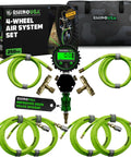 Ultra Fast Four Tire Inflation And Deflation System With Four Way Hose Kit For Trucks Cars Trailers And Motorcycles Up To 155 Inch Wheelbase 2025 Improved With On Off Slide Valve For Precise Manual Airflow And Auto Pressure Equalizing, showing hose kit and digital gauge