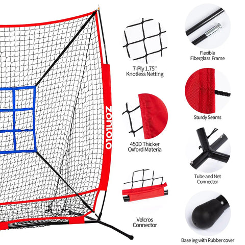 6x6 Ft Baseball Practice Net With 3 Targets, Portable Batting Hitting Pitching Throwing Net For Kids, Easy Setup Details