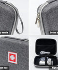 Travel Ready Hard Shell Medical Case For Portable Nebulizer And Inhaler Accessories with sturdy handle, double zipper, visible logo.