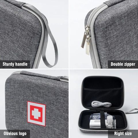 Travel Ready Hard Shell Medical Case For Portable Nebulizer And Inhaler Accessories with sturdy handle, double zipper, visible logo.