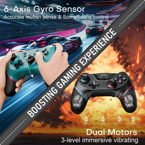 Image showing Two Pack Wireless Pro Controllers for Switch 2, Lite, and OLED with motion control and dual motors.