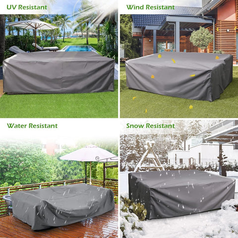 Outdoor Patio Table And Chair Set Cover Waterproof Large Grey Shield For 5 To 7 Piece Sets Fits 90.5 By 72.5 By 27.5 Inches in various weather conditions