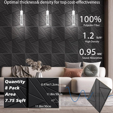 Top Shelf 12 Inch Acoustic Panels For Walls High Density Soundproof Polyester Foam Tiles on a modern living room wall.