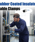 Worker installing 20 Pcs 304 Stainless Steel Rubber Coated Insulated Cable Clamps For Brake Lines Wires And Hoses Includes Self Tapping Screws