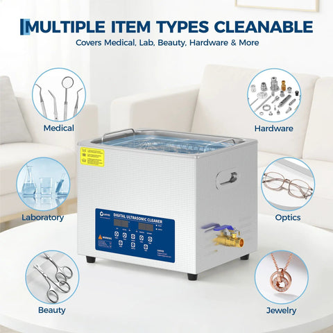 Stainless Steel 10L Commercial Ultrasonic Cleaner Machine With Timer And Heater for cleaning medical, lab, beauty, and hardware items.