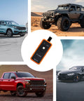 Heavy Duty Tpms Relearn Tool Oec-T5 For No Mess Automotive Tire Pressure Sensor Activation Reset And Dead Easy Programming Setup Fits Virtually Any Ride Orange displayed with various vehicles.