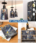 Glossy Blue Gold Marble Countertop Contact Paper used on lamp, speaker, books, and cabinet; 32 inch wide by 354 inch long, waterproof.