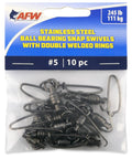 Stainless Steel Ball Bearing Snap Swivels With Double Welded Rings, Size Five, 245 Pound Test, Gunmetal Black, 10 Pack, Patented Bullet Shape For Smoother Water Action And Less Drag, package front view