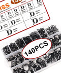 140 Piece Spring Band Hose Clamp Kit 12 Sizes From 6 To 22 Millimeters Black Finish Low Pressure Clamps in box