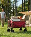 Collapsible Wagon Cart 102L 330 Lb Capacity Heavy Duty Portable Pull Cart With Lockable Wheels in campsite near tent