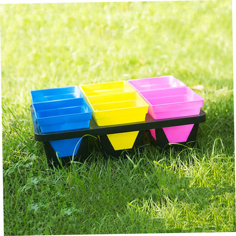Movable Indoor Plant Pots With 6 Grid Germination Tray For Seedlings And Succulents Hydroponic Grow Tray System Durable Plastic Nursery Kit For Easy Maintenance And Pro Grade Home Garden Setup in blue, yellow, and pink