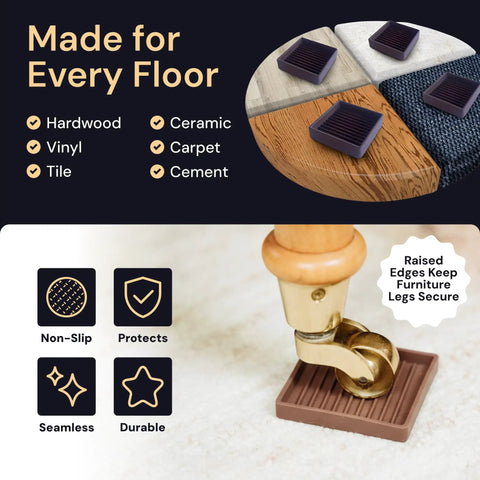 Non Slip 2x2 Brown Furniture Pads Set Of 4 For Hardwood Vinyl And Tile Floors Keep Furniture From Shifting With Anti Slip Grippers