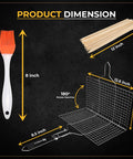 Product dimensions of Fish And Veggie Grill Basket Set With Foldable Wooden Handle, Stainless Steel BBQ Grilling Basket For Outdoor Cooking