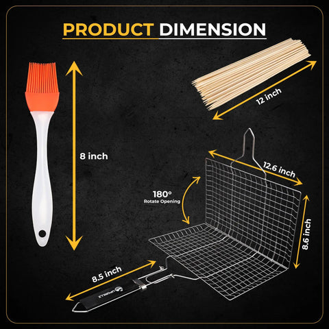 Product dimensions of Fish And Veggie Grill Basket Set With Foldable Wooden Handle, Stainless Steel BBQ Grilling Basket For Outdoor Cooking