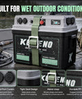 Smart Marine Battery Box 12V 24V Power Center With USB C And QC3.0 Quick Charge Port For Deep Cycle Bank in wet outdoor setting.