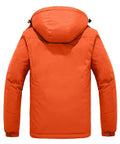 Back view of Men's Waterproof Ski Jacket With Fleece Liner, Rainproof Warm Snow Coat, 10,000mm Waterproof Rating, Orange Large