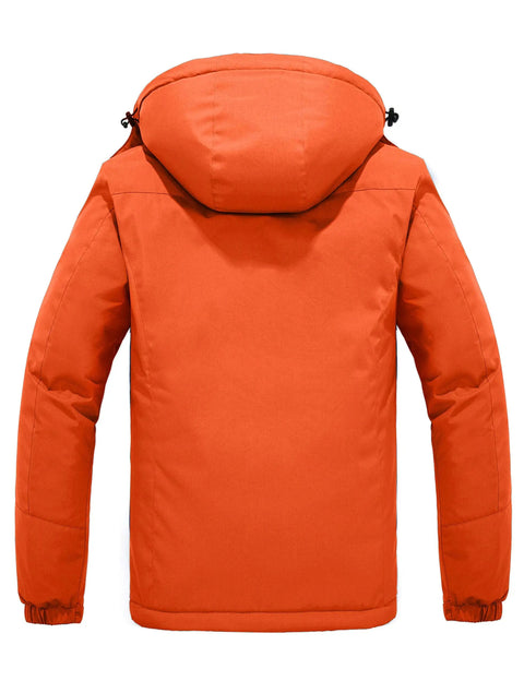 Back view of Men's Waterproof Ski Jacket With Fleece Liner, Rainproof Warm Snow Coat, 10,000mm Waterproof Rating, Orange Large