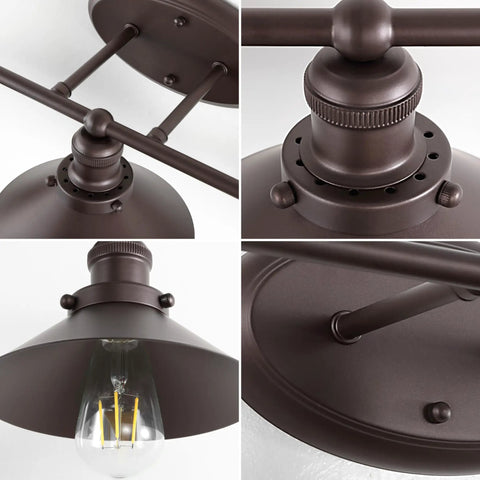 Close-up of Oil Rubbed Bronze 5 Light Industrial Farmhouse Vanity Light Wall Sconce With Metal Shade For Bathroom Mirror Kitchen