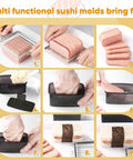 Musubi Press Mold Kit 2 Pack Clear Musubi Maker With Stainless Steel 304 Slicer for Spam showing step by step use