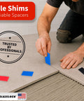 High Impact Plastic Flat Shims Leveling Spacers One Eighth Inch Thick Bulk Case 300 Pieces used for aligning tiles during installation.