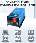 Heavy Duty 3000W Pure Sine Wave Inverter Charger For Off Grid Power 12V To 120V AC 9000W Surge LCD Display 90A
