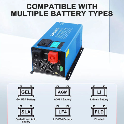 Heavy Duty 3000W Pure Sine Wave Inverter Charger For Off Grid Power 12V To 120V AC 9000W Surge LCD Display 90A