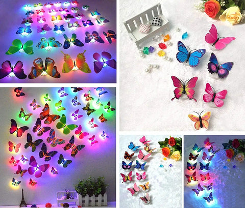 Dope LED Butterfly Decoration Lights Set Of 12 For Garden And Backyard Wall Decor Waterproof Adhesive Stickers
