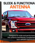 Six And Three Quarter Inch Short Truck Antenna For Ford F 250 2017 To 2026 with truck backdrop.