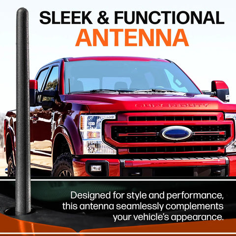Six And Three Quarter Inch Short Truck Antenna For Ford F 250 2017 To 2026 with truck backdrop.