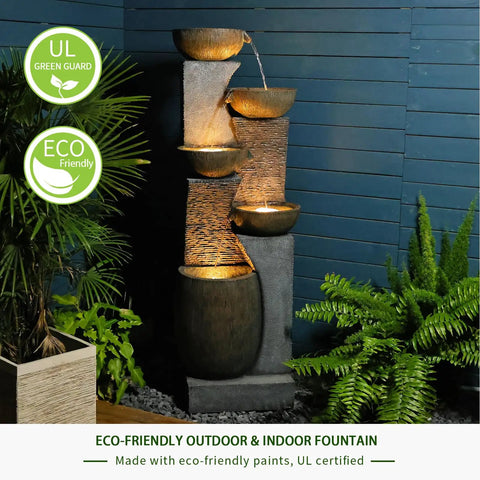 51.4 Inch Outdoor Water Fountain With Five Tier Showstopper Cascading Water Feature For Garden Patio Backyard Deck Porch And Home Art Decor With Lights And Pump Included