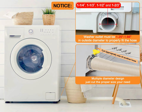 Universal Washing Machine Drain Hose Extension Kit 6.9 Feet Long Fits One And A Quarter Inch One And A Third Inch One And A Half Inch And One And Two Thirds Inches Outlet Diameters With Clamp Cut To Fit Durable Odorless Hose For Quick Easy Replacement