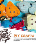 Fifty Piece Double Foot Spikes Metal Brads For Scrapbooking And DIY Crafts Durable Paper Fasteners with colorful knitted toys.