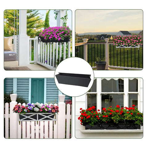 Two Pack 24 Inch Rectangle Window Box Liner Made From Felt Non Woven Planter Basket Insert Black Plant Container Liners in railing planters
