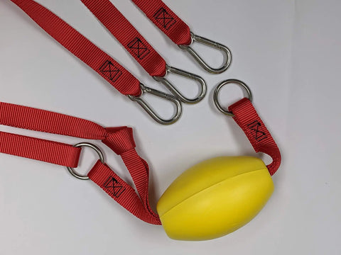 3 Point Dinghy Towing Bridle With Adjustable Middle Leg For Even Pull, 3800 Lb Test, 1 In Red Nylon Webbing, Yellow Float