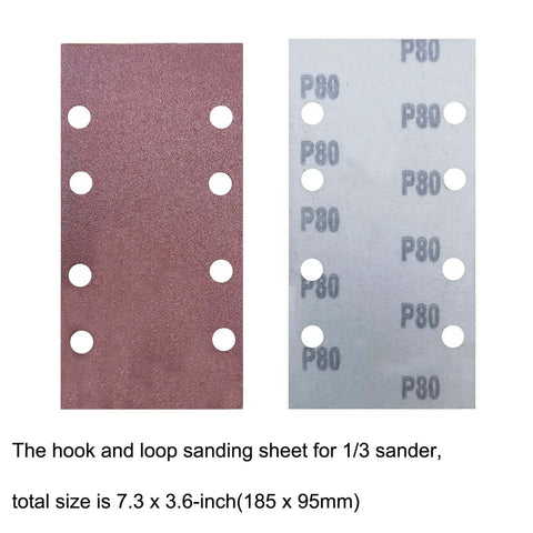 Hook And Loop Sandpaper Sheets For 1/3 Sheet Sander Pack With 60 80 100 120 150 And 240 Grit Aluminum Oxide For Woodworking and Metalworking