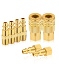 Brass air hose fittings set with 1/4 in quick-connects; 8 pieces including adapters and couplers