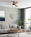 Reston 42 Inch Modern Farmhouse LED Ceiling Fan With Light Dope Pull Chain in a stylish living room setting