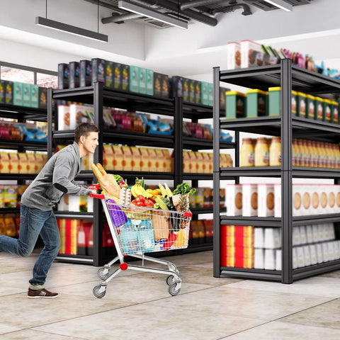 Beefy 5-Tier Heavy Duty Garage Shelving Unit With Adjustable Shelves All Metal Rack Holds Up To 2500 Lbs Great For Tools Bins And Bulk Items In Garage Workshop Basement Or Pantry 71H X 46W X 20D in pantry with groceries