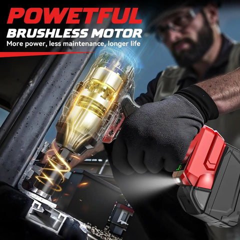 Person using Half Inch Cordless Impact Wrench Bare Tool Compatible With Milwaukee 18V Batteries High Torque 950 Ft Lbs Electric Impact Gun