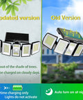 Comparison of updated and old Solar Outdoor Flood Lights With Motion Sensor And Dusk To Dawn Waterproof 300 LED Spotlights, showing design differences.