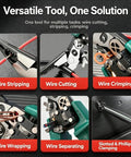 Heavy Duty Four In One Wire Stripping And Testing Pliers All In One Electrician Tool For Stripping Cutting Crimping Twisting Looping Bolt Cutting And Built In Voltage Tester Compact Multi Tool Everyone Needs showing wire stripping, cutting and crimping
