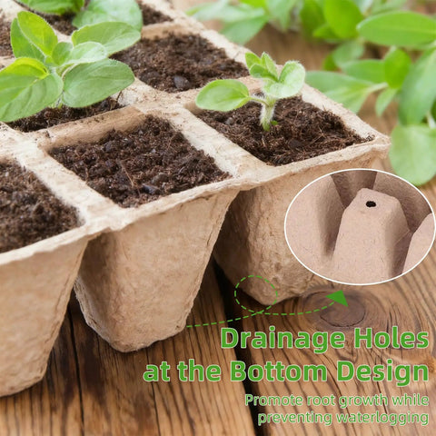 Close-up of 300 Cell Seed Starter Tray Kit With Biodegradable Peat Pots For Seedlings No Mess 25 Trays With Drain Holes