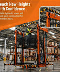 Heavy Duty Electric Scaffolding Lift Platform 1100 Lb Capacity 16.4 Ft Vertical Rise, worker operating in warehouse.