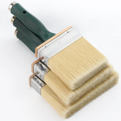 Deck Stain Brush Set 3 Pack With 4 Inch 5 Inch And 6 Inch Brushes, thick synthetic bristles, ergonomic handles, side view